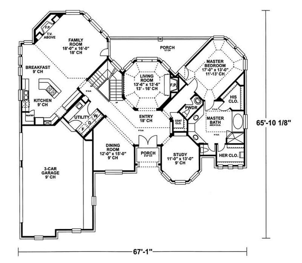 Floor Plan First Story of French Plan #120-1942